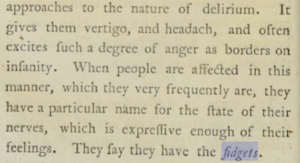 Dr. Alexander Crichton, 1798, despre frământări (fidgets)