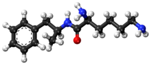 Structura chimica a Lisdexamfetaminei in format 3D (bare si bile)